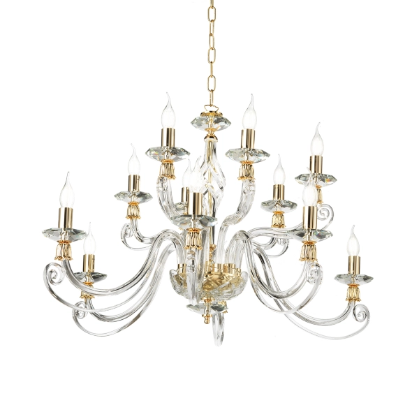 1306 lámpara colgante de vidrio soplado 12 luces 100 cm ORO