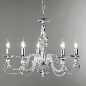 1306 Hängeleuchter aus mundgeblasenem Glas, 5 Lichter CHROM D76 cm