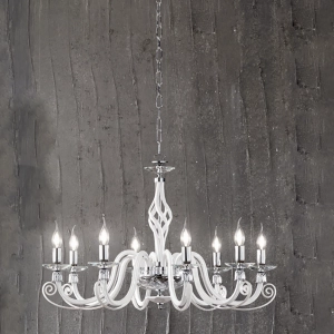 1306 Hängeleuchter aus mundgeblasenem Glas, 8 Lichter WEISS D84 cm