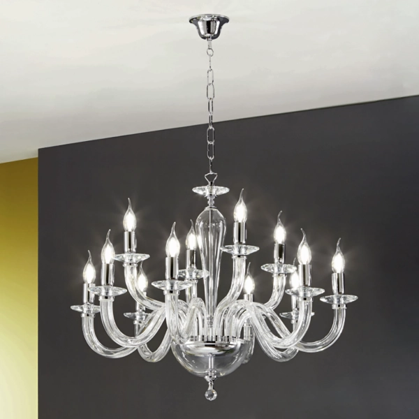 Lámpara de suspensión RAVEL de 12 luces en vidrio cromado hecho a mano D82 cm
