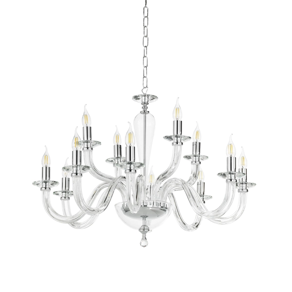 Lámpara de suspensión RAVEL de 12 luces en vidrio cromado hecho a mano D82 cm