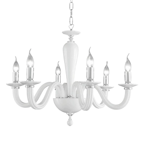 Lámpara de suspensión RAVEL 6 luces en cristal BLANCO hecho a mano D70 cm