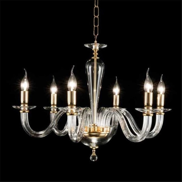 Lámpara de suspensión RAVEL 6 luces en vidrio ORO hecho a mano D70 cm