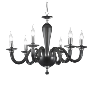 RAVEL pendant lamp 6 lights in BLACK handmade glass D70 cm