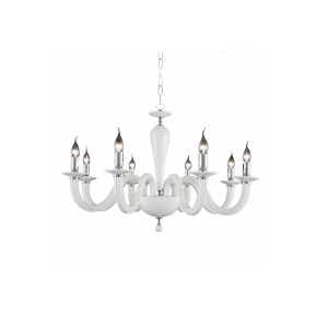 Lámpara de suspensión RAVEL 8 luces en cristal BLANCO hecho a mano D82 cm