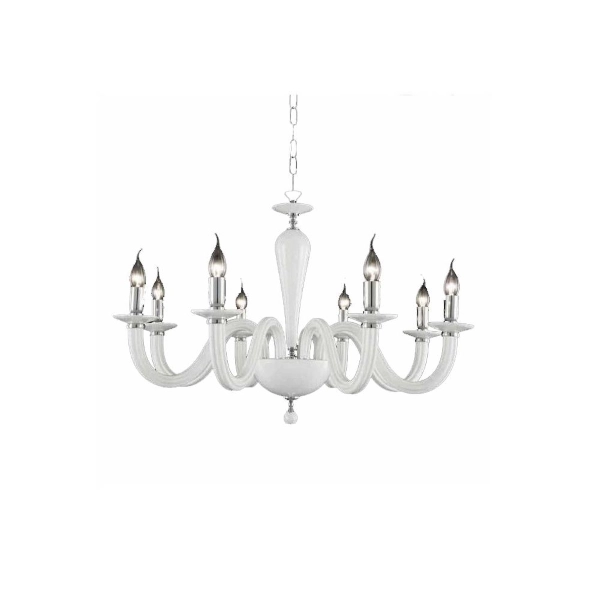 Lampada a sospensione D82 cm RAVEL 8 luci in vetro lavorato a mano BIANCO