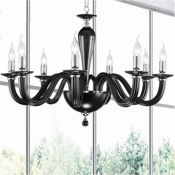 Lámpara de suspensión RAVEL 8 luces en cristal NEGRO hecho a mano D82 cm