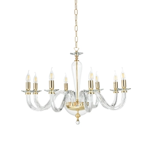 Lámpara de suspensión RAVEL 8 luces en vidrio hecho a mano ORO D82 cm