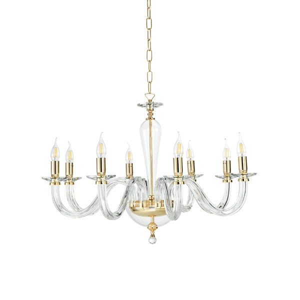 Lámpara de suspensión RAVEL 8 luces en vidrio hecho a mano ORO D82 cm