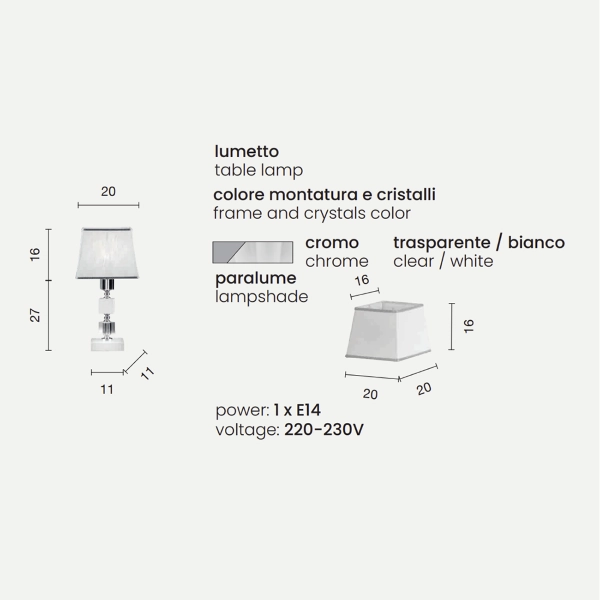 Lámpara de mesa LIVIA en cristal BLANCO 20x43 cm