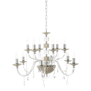 LIVIA Hängeleuchter D85 cm aus taubengrauem Glas und Kristall 12 Lichter