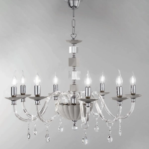 Hängeleuchter LIVIA aus Glas und Kristall, D70 cm, geräuchert, 6 Lichter