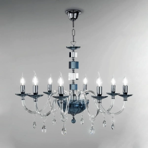 Hängeleuchter LIVIA aus Glas und Kristall, D70 cm, Blaugrün, 6 Lichter