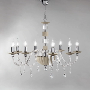 Lámpara de araña suspendida LIVIA D85 cm de vidrio y cristal gris tórtola, 8 luces