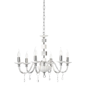 Lámpara de araña suspendida LIVIA de cristal y cristal blanco, 6 luces. D70 cm