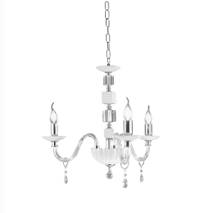 Lámpara de araña suspendida LIVIA de vidrio y cristal blanco, 3 luces D60 cm