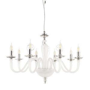 Lámpara de suspensión DEBUSSY en vidrio satinado blanco trabajado a mano 8 LUCES D84 cm