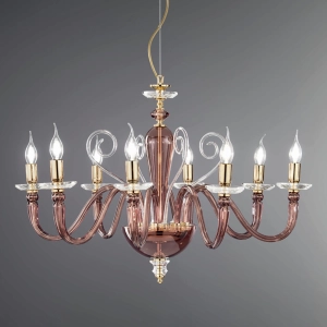 DEBUSSY Pendelleuchte aus handgefertigtem Glas in Burgunderrot, 8 Lichter D84 cm