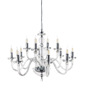 BACH lámpara de suspensión sin pantalla en cristal transparente 12 LUCES CROMADAS D85 cm