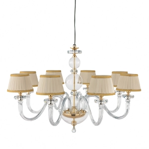 Lámpara de suspensión BACH con pantalla en cristal transparente 12 LUCES ORO D85 cm