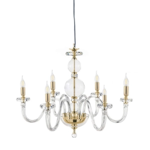 Lámpara de suspensión BACH sin pantalla en cristal transparente 8 LUCES ORO D84 cm