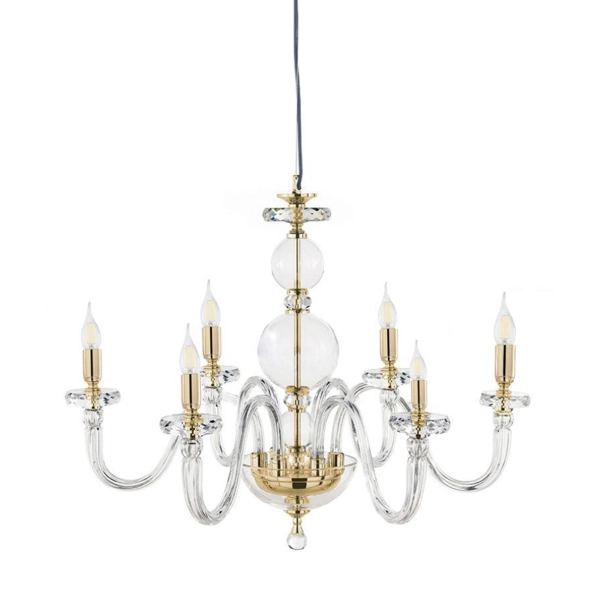 Lámpara de suspensión BACH sin pantalla en cristal transparente 6 LUCES ORO D72 cm