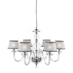 BACH lámpara de suspensión con pantalla en cristal transparente 12 LUCES CROMO D85 cm