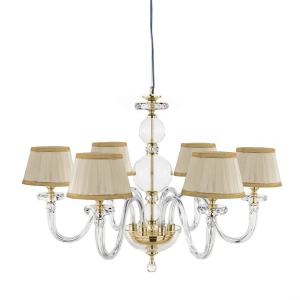 Lámpara de suspensión BACH con pantalla en vidrio transparente 6 LUCES DE ORO D72 cm