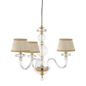 Lámpara de suspensión BACH con pantalla en cristal transparente 3 LUCES ORO 50 cm