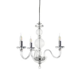 BACH lámpara de suspensión sin pantalla en cristal transparente 3 LUCES CROMADAS 50 cm
