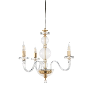 Lámpara de suspensión BACH sin pantalla en cristal transparente 3 LUCES ORO 50 cm