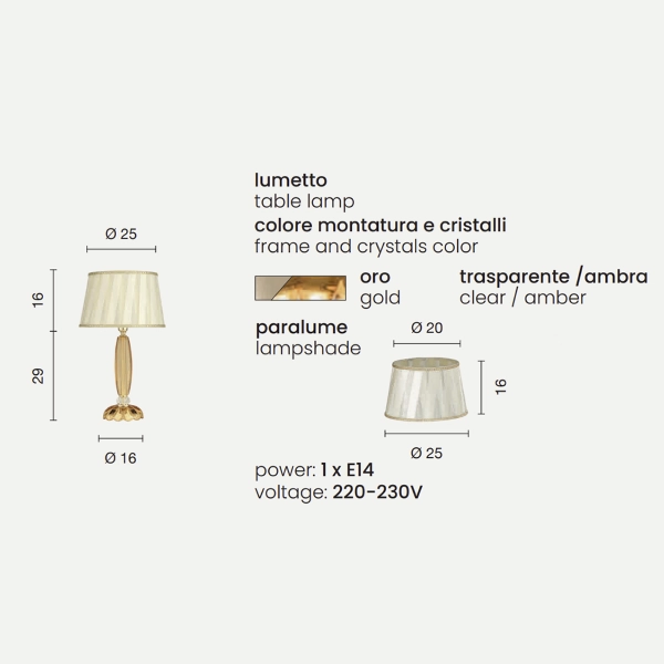 CECILIA lampe de table en cristal ambre 25x45 cm