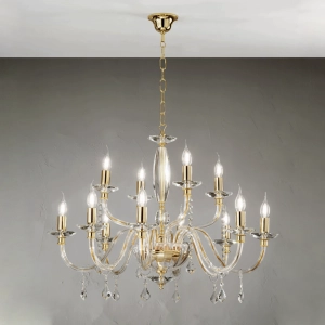 CECILIA Pendelleuchter aus Kristall 12 Lichter GOLD D95 cm