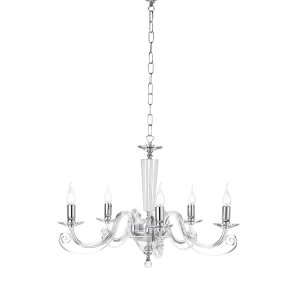 CHERUBINI Lámpara colgante de vidrio y cristal óptico 5 luces CROMO D82 cm