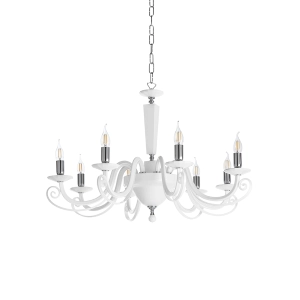 Lámpara de suspensión CHERUBINI en vidrio y cristal óptico 8 LUCES BLANCO D90 cm