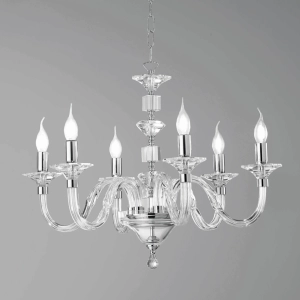 GALA pendant lamp in handmade glass with metal details 6 CHROME LIGHTS D72 cm
