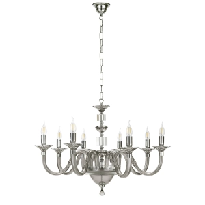 Lámpara de suspension hecha a mano de vidrio GALA con detalles en metal 8 LUCES AHUMADO D82 cm