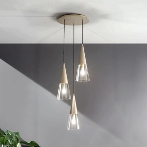 TRENTO suspension lamp with 3 gold blown glass diffusers 35 cm