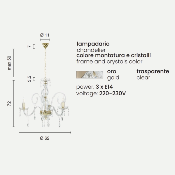 MARIATERESA lámpara colgante de cristal tejido D62 cm 3 luces