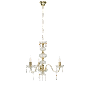Lámpara de araña suspendida DALLAS de cristal D65 cm con acabados dorados y 3 luces
