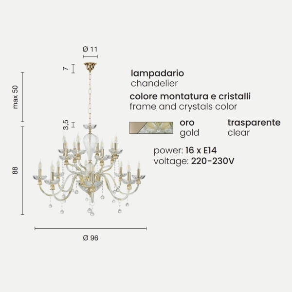 Lámpara de suspensión ROXANNE en vidrio soplado hecho a mano 16 LUCES D96 cm