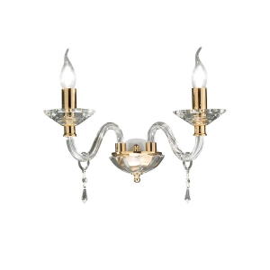 Wall lamp FIAMMA in crystal and transparent glass with gold finish 2 LIGHTS 38 cm