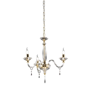 Araña FIAMMA en cristal y cristal transparente con acabado dorado 3 LUCES D60 cm