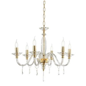 FIAMMA lámpara de araña de cristal y cristal transparente con acabado dorado de 6 LUCES D70 cm