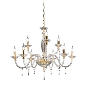 FIAMMA araña de cristal y cristal transparente con acabado dorado 9 LUCES D85 cm