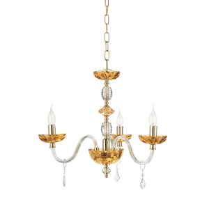 Lámpara de suspensión PATRICIA en vidrio y cristal Ambar 3 LUCES D65 cm