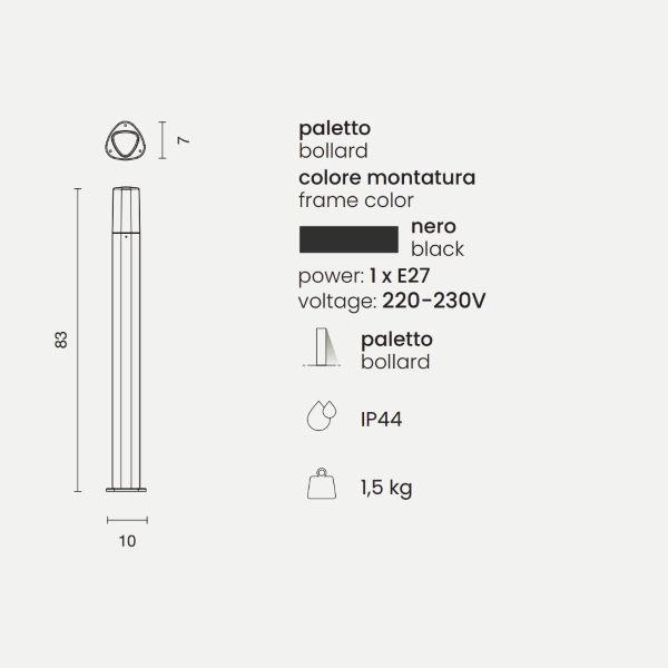 Poste exterior POU en aluminio NEGRO H83 cm