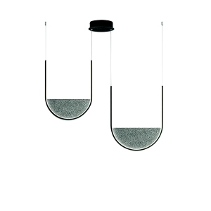 Suspension LOTUS 2 lumières LED avec insert en verre granulé 90 cm FUMÉ