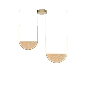 Suspension LOTUS 2 lumières LED avec insert en verre granulé 90 cm OR