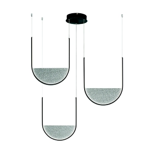 Suspension LOTUS LED 90 cm 3 lumières avec insert en verre granulé FUMÉ